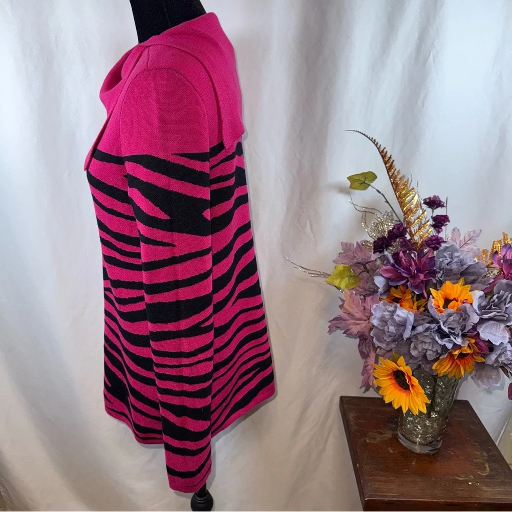 Investments Pink Black Zebra Cowl Neck Sweater Soft Knit Size S - Picture 2 of 7
